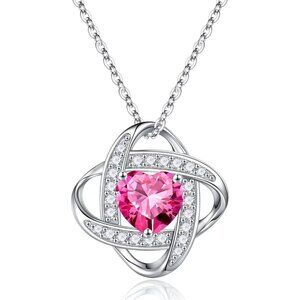 Women's Gemstone Sterling Natural Silver Pink Love Knot Birthstone Necklace